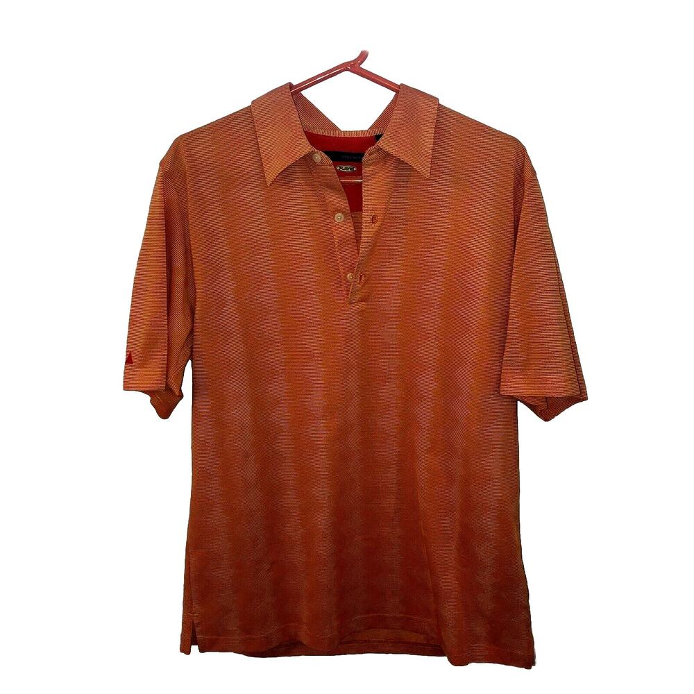 Greg Norman Golf Polo Shirt Men's Small Orange Geometric Print Short Sleeve